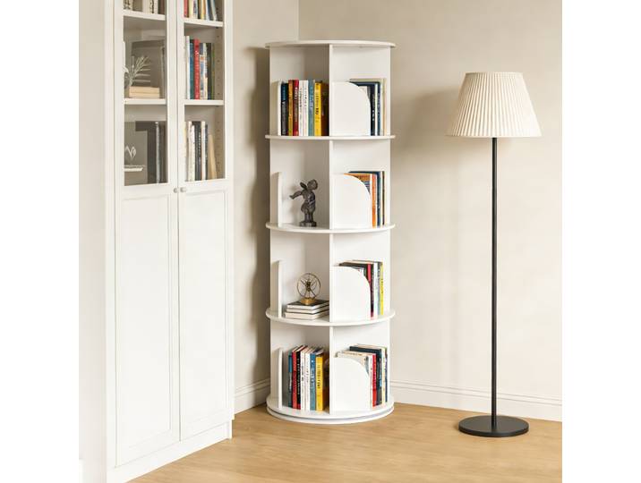 Étagère rotative à 4 niveaux en bois, bibliothèque pivotante 40*40*118cm, étagère sur pied, capacité de 100kg, pour rangement domestique