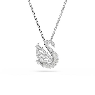 Kette mit Anhänger SWAROVSKI "Schmuck Geschenk Schwan Halskette", silber (metallfarben, kristallweiß), Halsketten, Damen, Metall, mit Swarovski Kristall, Swarovski Zirkonia (synth.)