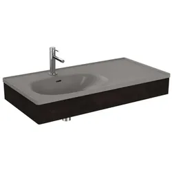 VitrA Equal Möbelwaschtisch-Set 66057 100x52cm, mit Möbelwaschtisch asymmetrisch, steingrau matt, mit Holzblende ulme
