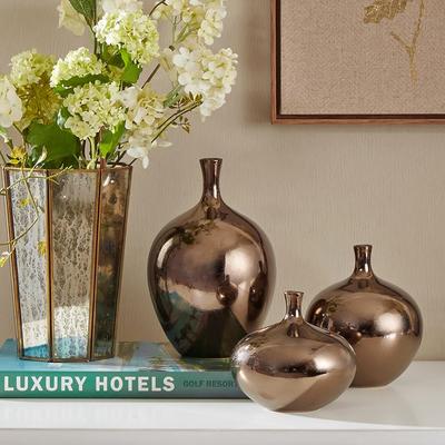 Madison Park Signature Ansen Mirrored Ceramic Decorative Vases 3-piece Set - N/A