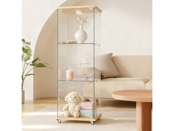 Vitrine 42.5x36.5x120 Cm Coloris Naturel En Mdf Et Verre Trempé Avec Led Télécommandée