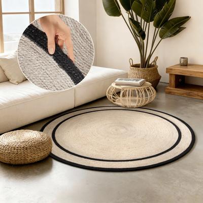 Teppich HANSE HOME "Lina", beige (natur, elfenbein, schwarz), H:7mm Ø:150cm, Jute, Teppiche, Teppich, Jute, Handgemacht, Rund, Wohnzimmerteppich, Naturteppich