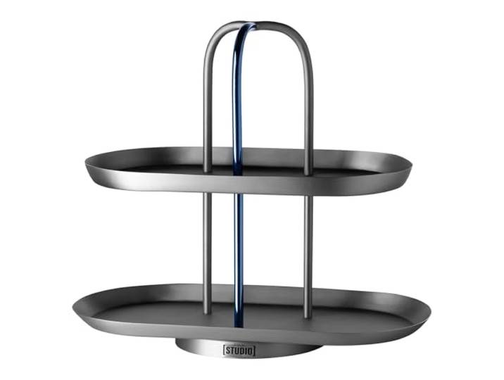 Fink ovale zweistöckige Etagere 27 cm graues Stufentablett für Gebäck oder Obst