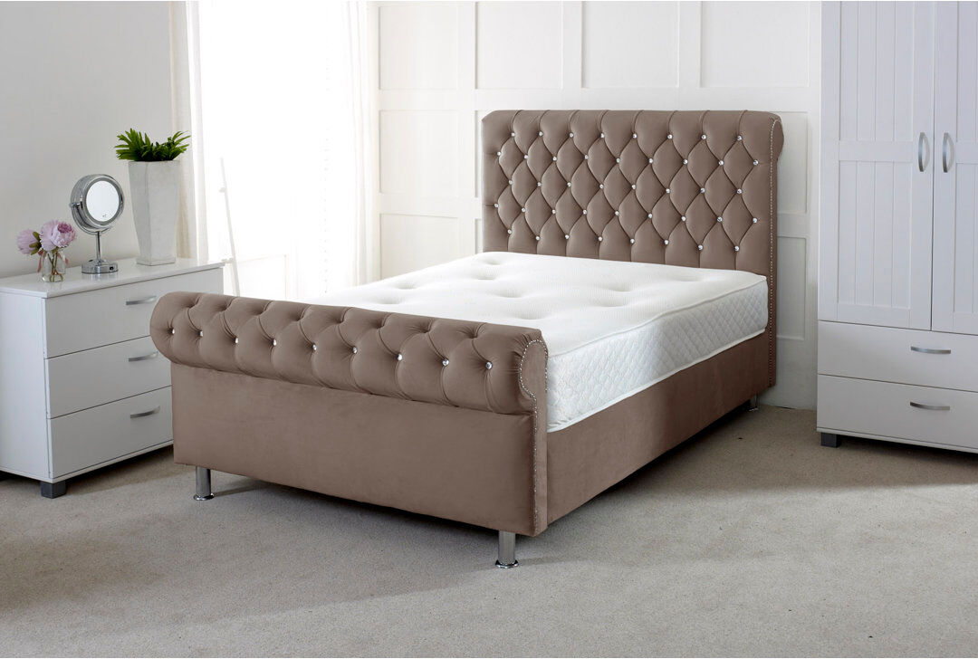 Mercer41 Charity Upholstered Bed Coffee Double (4'6)