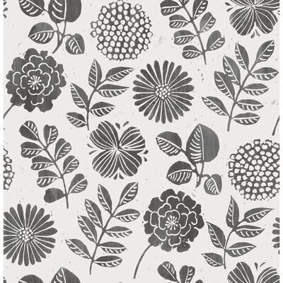 A-Street Prints Inge Black Floral Block Print Wallpaper