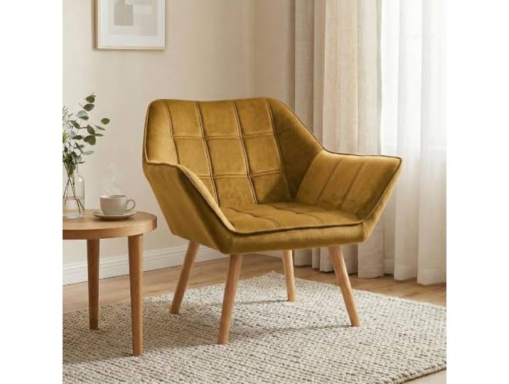 HOMCOM Sessel Wohnzimmer Ohrensessel mit Gummiholzbeine skandinavisch Gelb