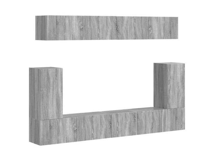 Kaorsrow 5-Teilig TV-Schrank Set Wandmontiert Graues Sonoma Holzwerkstoff Platzsparendes Hängeboard Set mit 8 Fächern für geordnete Medienaufbewahrung im Wohnzimmer.