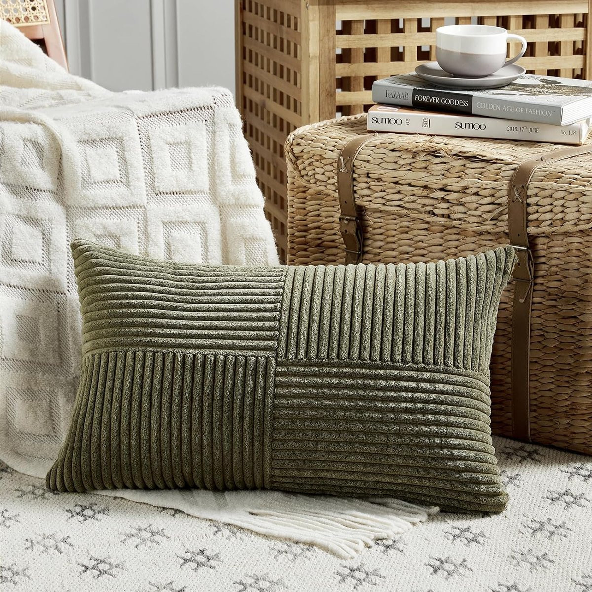 Kussenhoezen Corduroy Velvet - Decoratieve Kussensloop - Olijfgroen - 50x70 cm