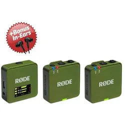 RØDE Mikrofon-Funksystem Wireless GO Gen 3 Moss Khaki + Bonus In-Ear Kopfhörer, Mikrofon