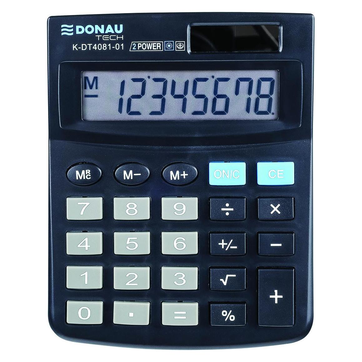 Donau Taschenrechner TECH OFFICE Taschenrechner, 8-stellige Anzeige, 134x104x17 mm, schwarz (Batteriebetrieb, Solarenergie) (K-DT4081-01)