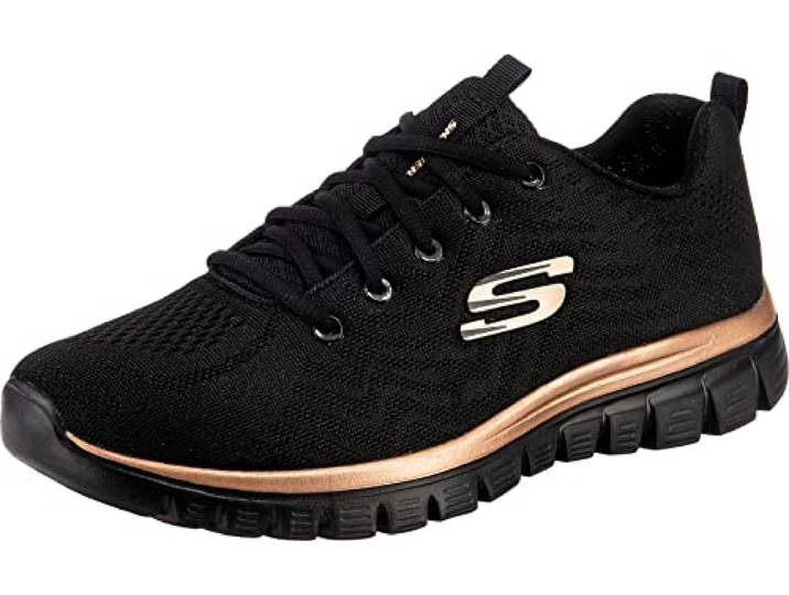 Skechers Graceful Get ConnectedSneaker voor dames, Zwart Mesh Rose Gouden Trim, 41 EU