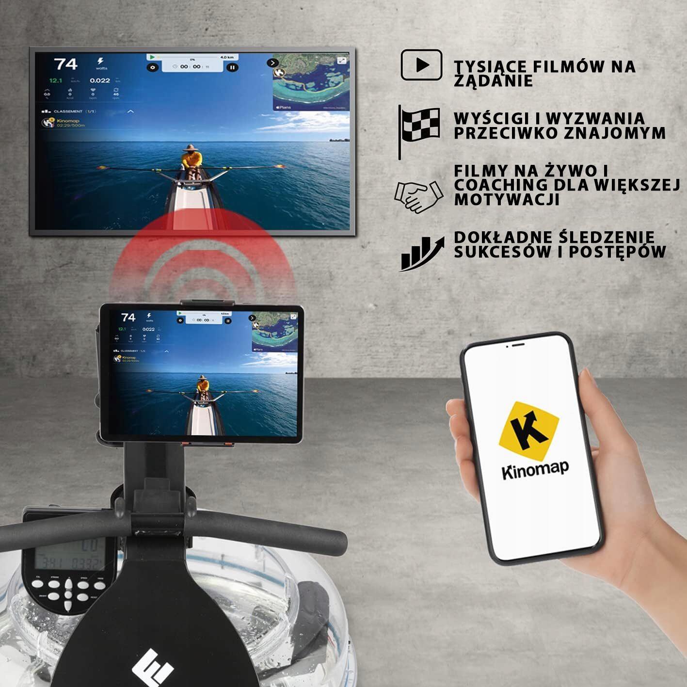 FitEngine Rudergerät Smart Naturholz Rudermaschine Wasserwiderstand Wasser-Rudergerät Ruderzugmaschine Fitness Display Heimtrainer 210x50x60cm