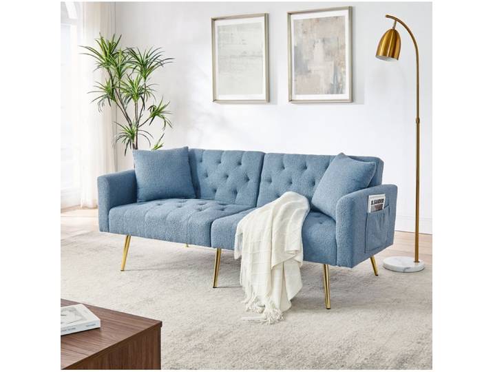 Canape Convertible 2 Places Teddy Bleu Banquette Moderne FloraGrace Pour Salon Et Petit Appartement Dossier Reglable 3 Positions