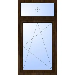 Kunststoff Fenster mit Oberlicht TED Dreh-Kipp 2-fach Verglasung Nussbaum holzähnlich innen öffnend DIN links