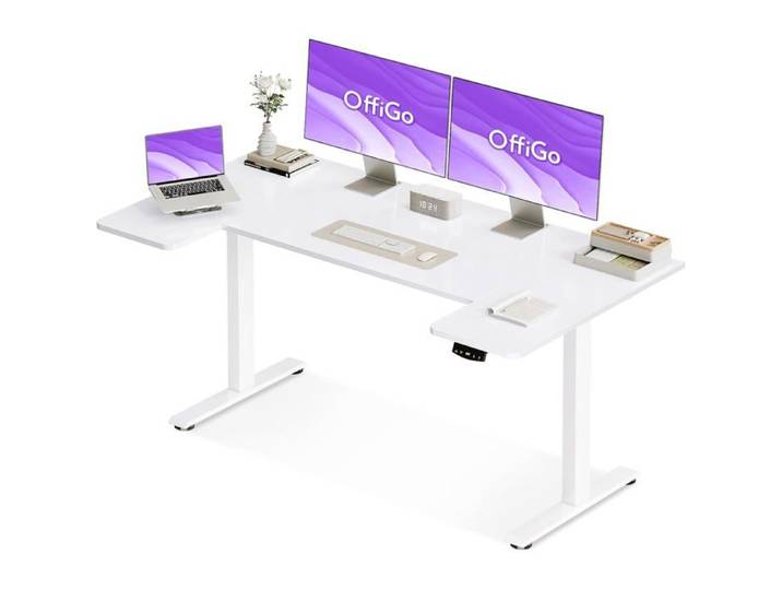 Bureau Assis Debout avec Mémoire 140×70 cm Blanc Plateau en U 2 mémoires bureau assis debout électrique hauteur réglable 72–119cm