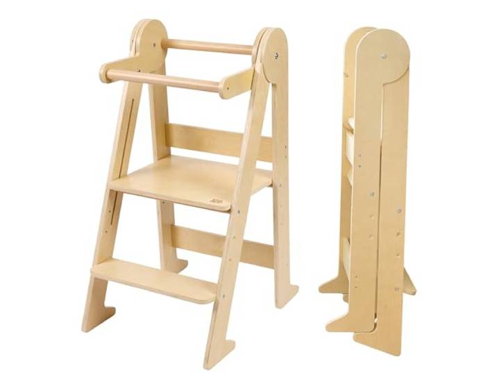 Teedum Montessori Lernturm klappbar – Massivholz, belastbar bis 80 kg – 3 verstellbare Höhen – Kippschutz und abgerundete Ecken – Fördert Selbstständigkeit und Motorik – Ab 18 Monaten