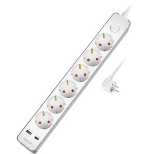 LogiLink Steckdosenleiste LPS288U, mit 1,4m Kabel, 6-fach, 1x USB-A, 1x USB-C, in weiß, mit Schalter