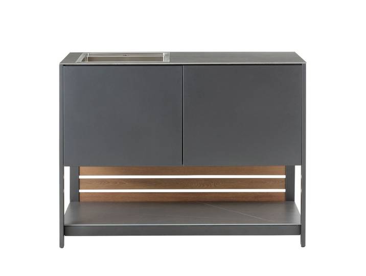 Dehner Outdoor-Küche Loop Spülschrank, Außenspüle, 110 x 60 x 91.5 cm, Stahl / Stein, hochwertiger Outdoor Schrank mit Steinplatte