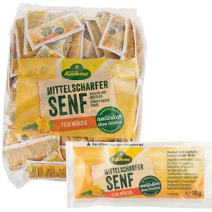 Kühne Senf mittelscharf, cremig-würzig, fein, ohne Konservierungsstoffe, je 10 g, 150 Portionsbeutel
