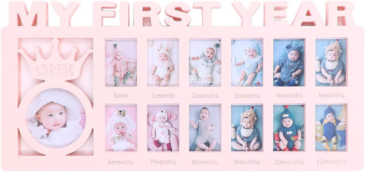 Fotolijst Eerste Jaar Baby - 12 Maanden Overzicht - Roze