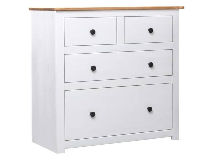Buffet contemporain en bois de pin massif - Panama - Blanc - 4 tiroirs - 80x40x83 cm