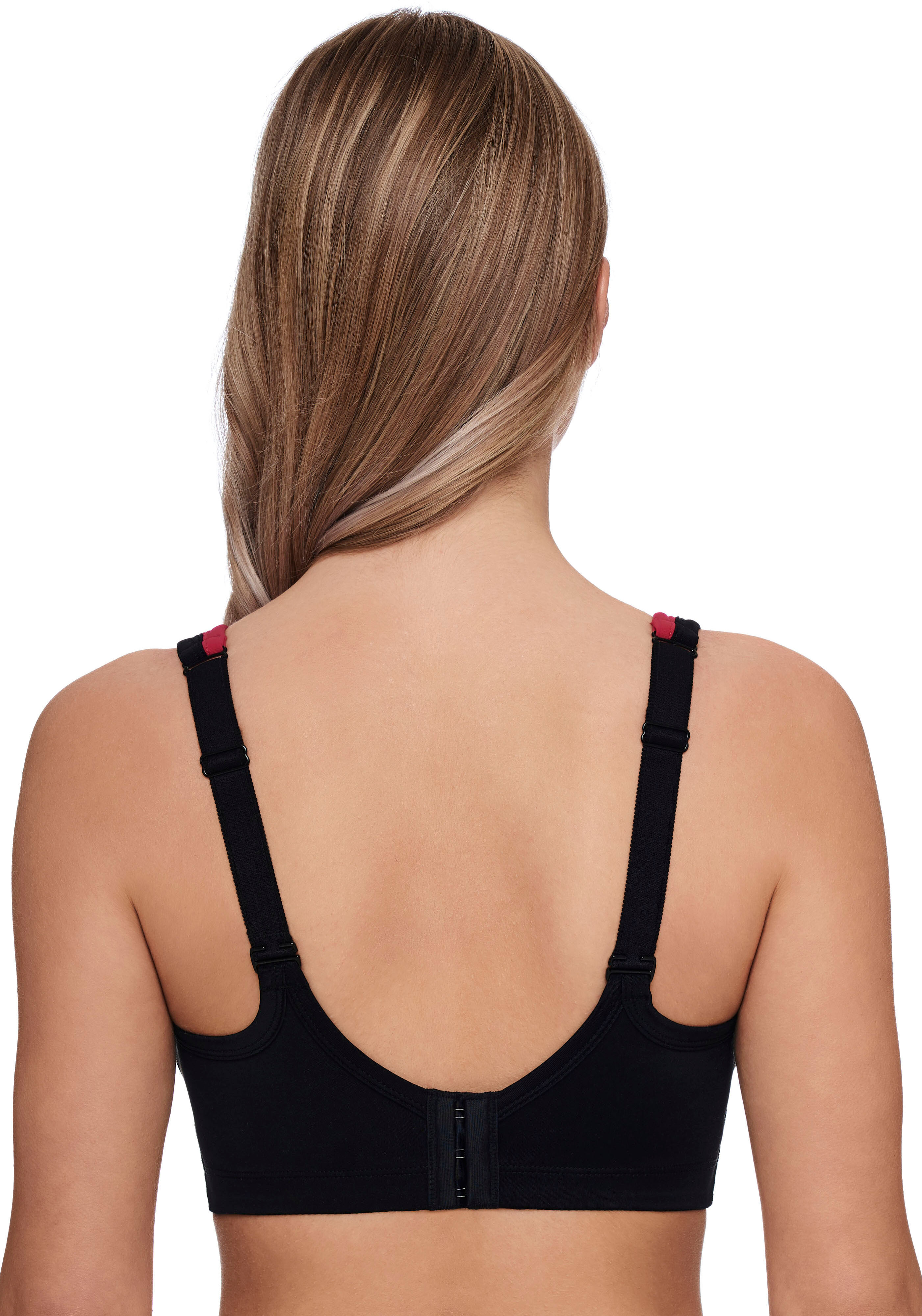 Sport-BH SUSA "Move high", Damen, Gr. 105, Cup D, schwarz (schwarz, pink), Microtouch, Obermaterial: 47% Polyester, 42% Polyamid, 11% Elasthan, bequem, BHs Sport-BH, nahtlos vorgeformte Cups, Microfaser, elastisch