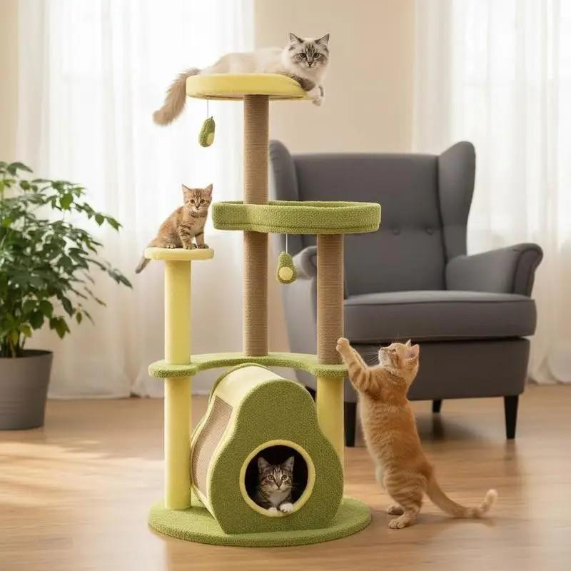 Groene avocado kattenboom met privéverblijf en springplanken