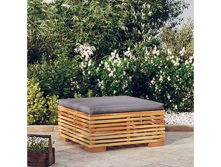 POUFGDR Fußstütze aus massivem Teak-Holz mit Kissen, dunkelgrau Latten-Design, Sitzsack für den Außenbereich, weiches Kissen, für Garten, Terrasse, Terrasse, Kapazität 110 kg