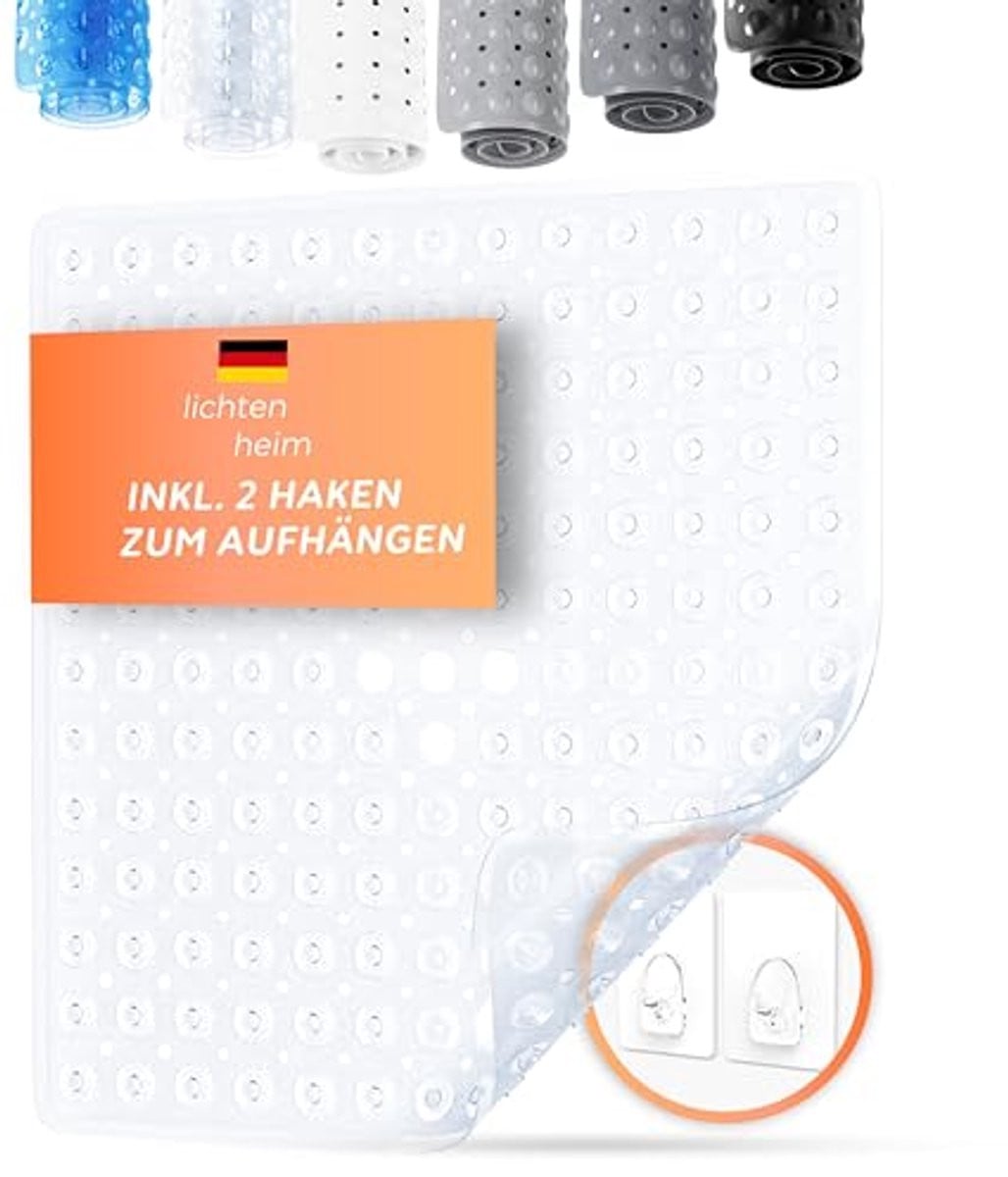Transparante antislip douchemat met 2 haakjes, breedte: 53 cm, breedte: 53 cm
