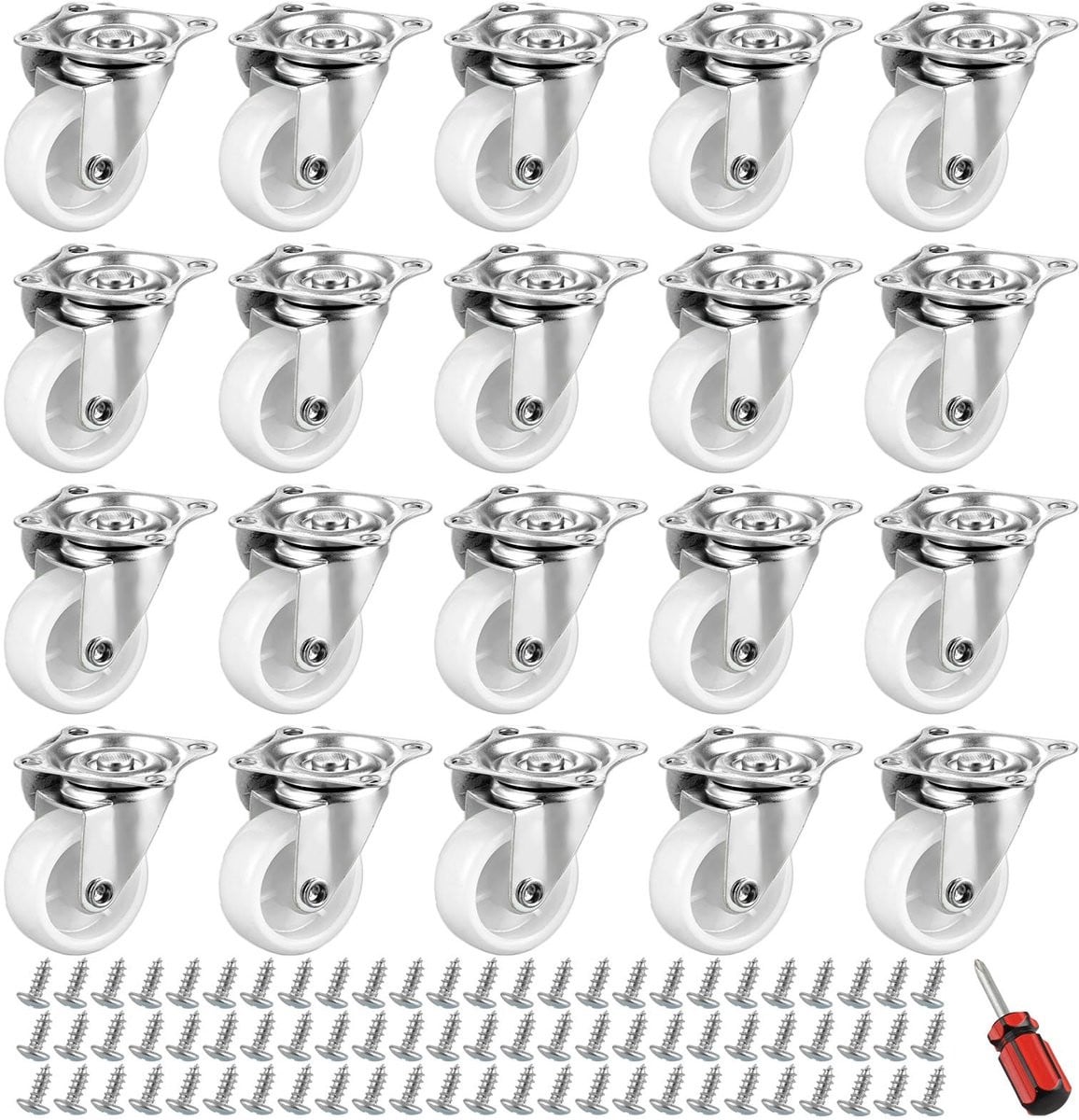 Dailygoods Zwenkwielen voor Meubels, 20 stuks, Wit, Diameter: 40 mm