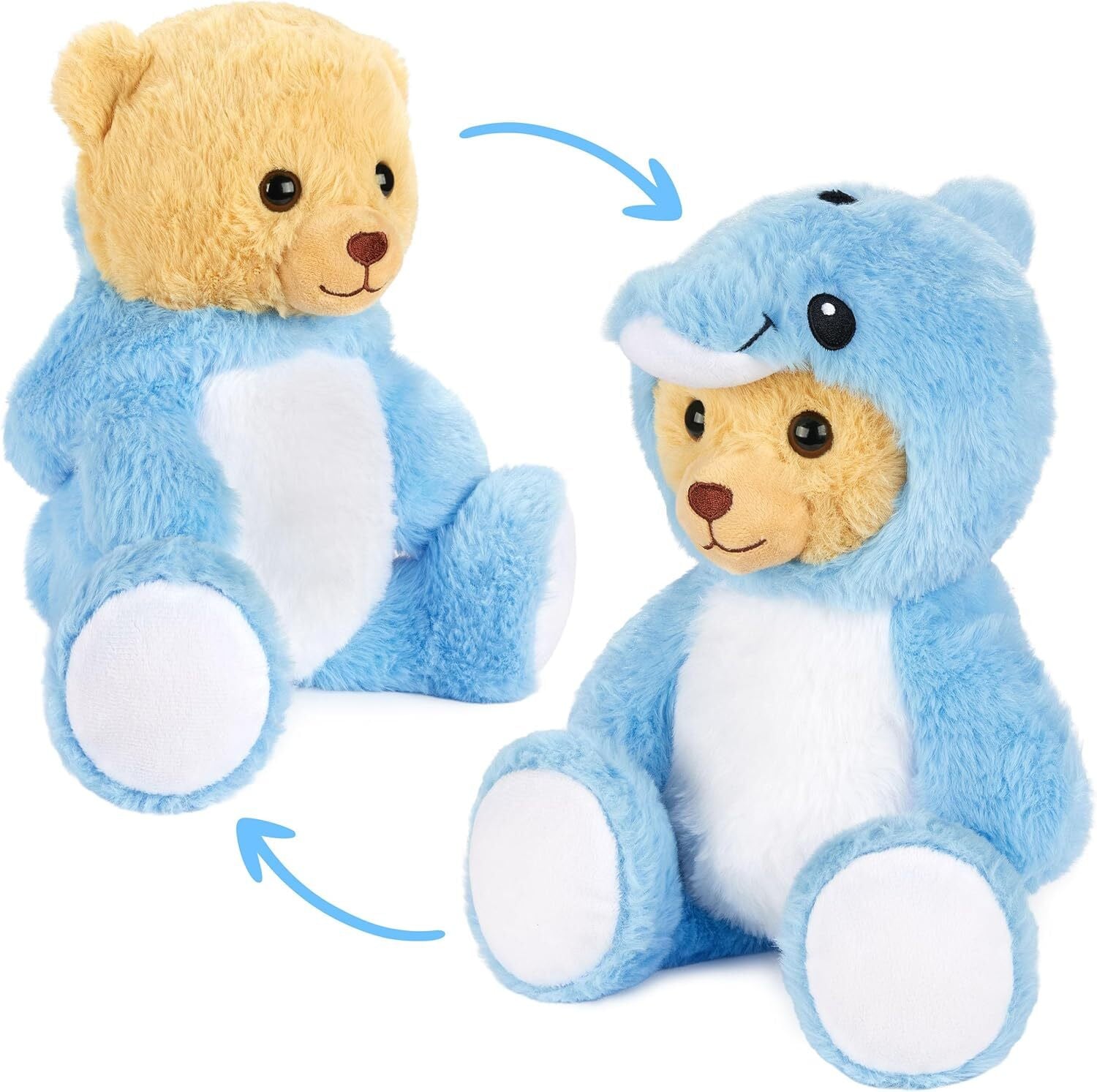 BRUBIES Teddy Delfijn Blauwe Pluche Knuffel met Capuchon - 25 cm