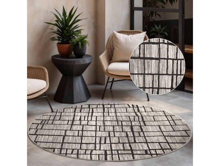 Teppich TED BAKER Crouch, Wendeteppich , beige (schwarz weiß), H:8mm Ø:200cm, Polypropylen, Teppiche, Teppich, Designteppich, Wetterfest, Pflegeleicht, Modern, Wohnzimmer, Terrasse