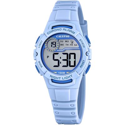 Chronograph CALYPSO WATCHES "Junior Collection", blau (hellblau), Armbanduhren, Kinder, Chronograph, Kinderuhr, Quarzuhr, Armbanduhr, digital, Datum, Stoppfunktion