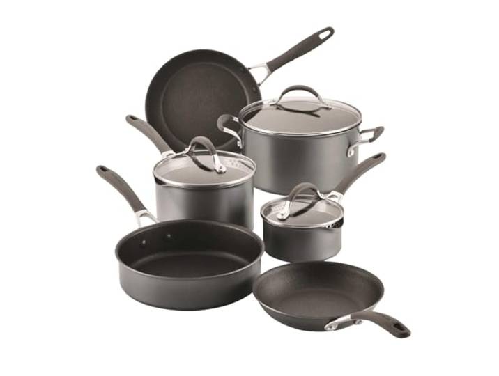 Circulon ScratchDefense A1 Topfset Induktion & Pfannenset (9-teilig) Töpfe-Set: 2 Stieltöpfe mit Abgießdeckel (14/18 cm), Schmorpfanne & Kochtopf mit Deckel (je 24 cm), 2 Bratpfannen (21/25 cm)