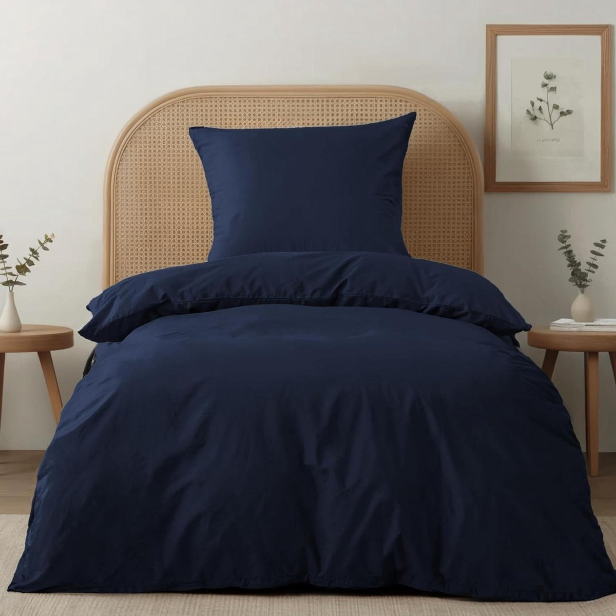 Bedset Katoen Percale - Dekbedovertrek Set - Donkerblauw - 135x200 cm + 80x80 cm