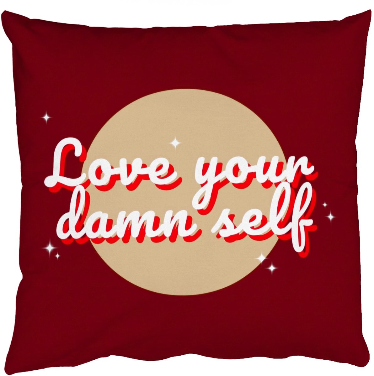 PillowMonkey Sierkussen Love Your Damn Self - Rood - Glitter - Cirkel - 45 x 45 cm