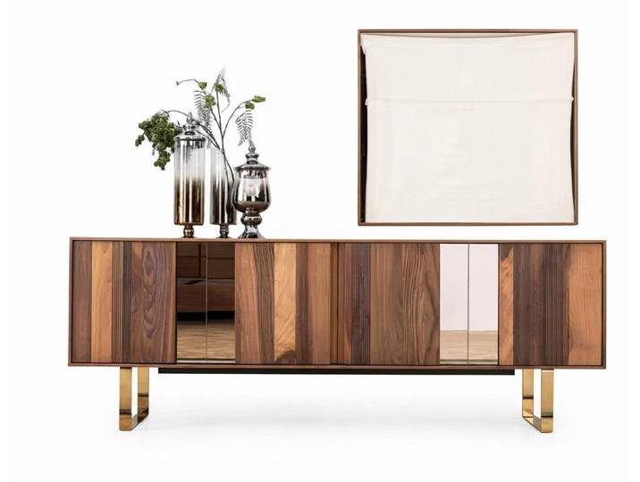 JVmoebel Sideboard Sideboard mit Spiegel Modern Luxus Wohnzimmer Set 2tlg