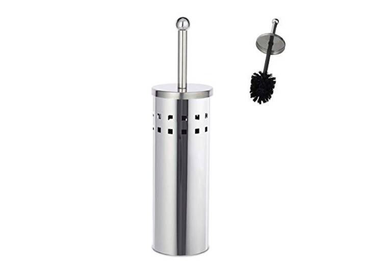 Relaxdays Brosse WC Ronde\, Porte-Brosse\, Brosse WC échangeable\, Autonome\, en Acier Inoxydable\, argenté/Noir