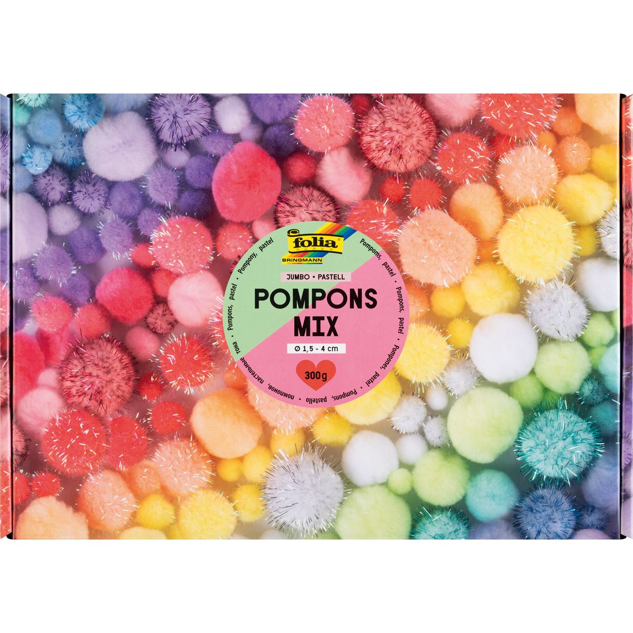 folia Pompons farbsortiert Jumbo Pastell Ø 1,5 - 4,0 cm, 900 St.