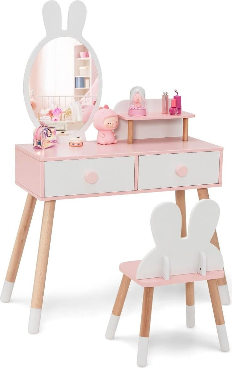 Northix Kinderkaptafel met konijnenmotief en acrylspiegel