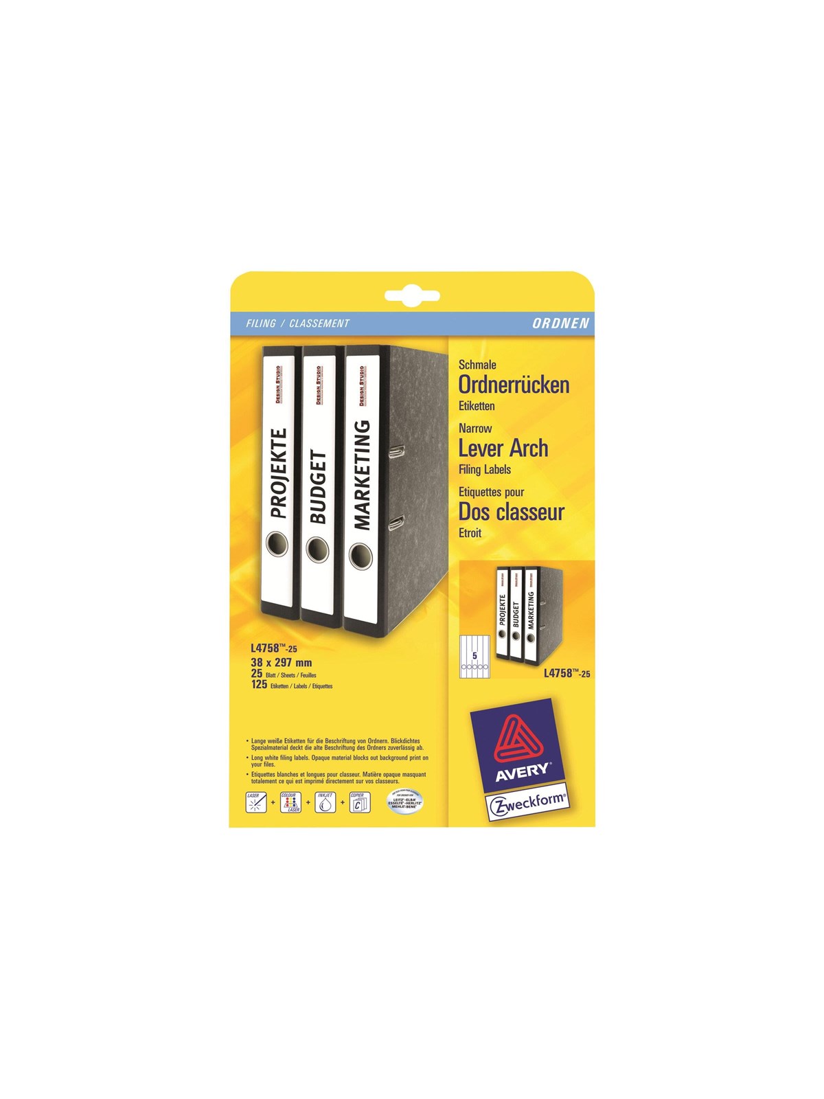 Avery L4758 - file folder labels - 125 pcs. - 38 x 297 mm