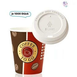 SET: Kaffeebecher mit Deckel 0,20 l, 1.000 Stk, 8oz, Qualitätstrinkbecher
