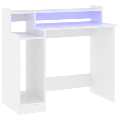 Helloshop26 - Computertisch Arbeitsplatz Schreibtischmöbel mit LED-Beleuchtung 97 x 45 x 90 cm weißes Holzwerkstoff 02_0023411