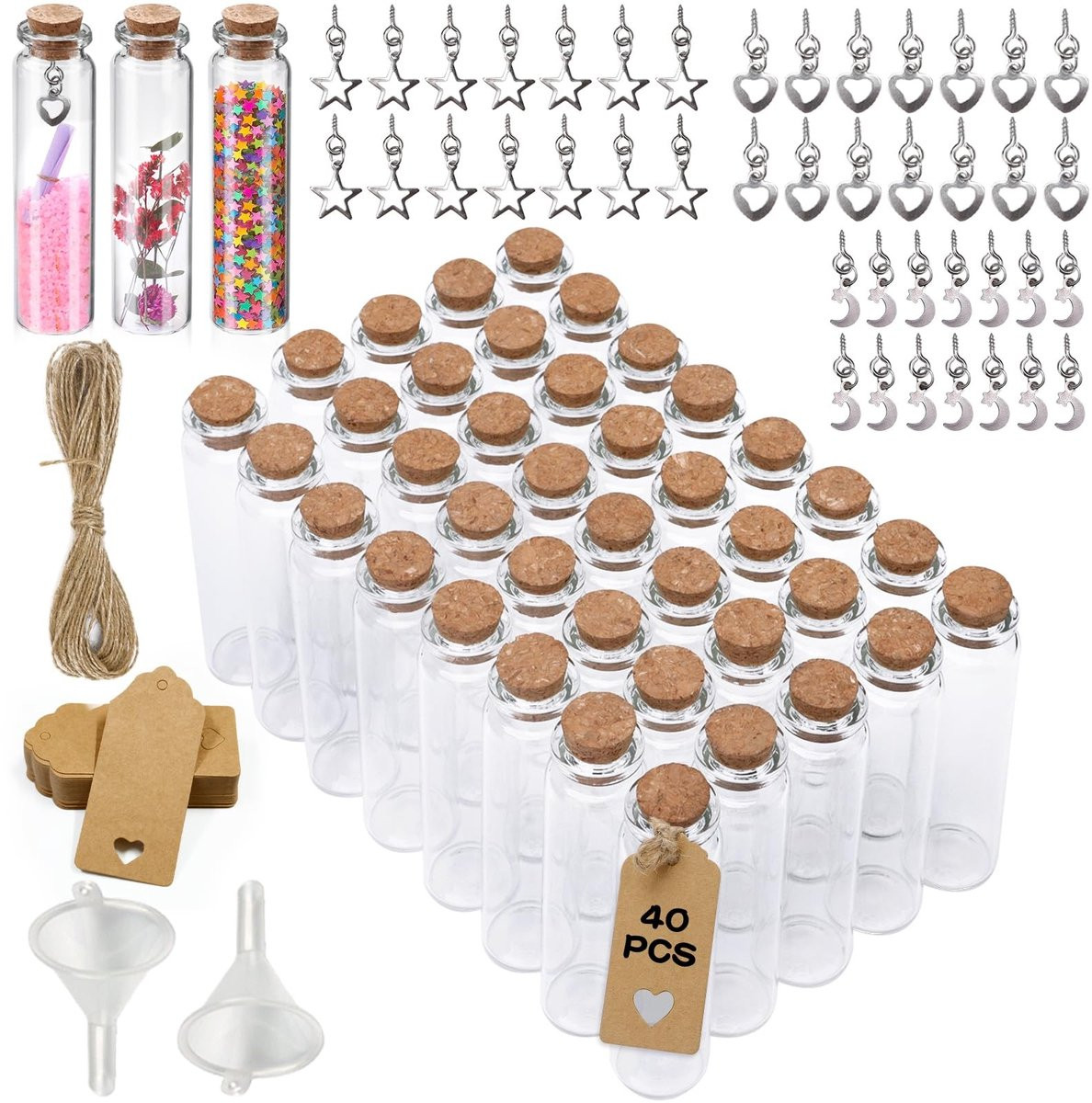 Set van 40 glazen mini flessen met kurk van 20 ml voor decoratie en geschenken