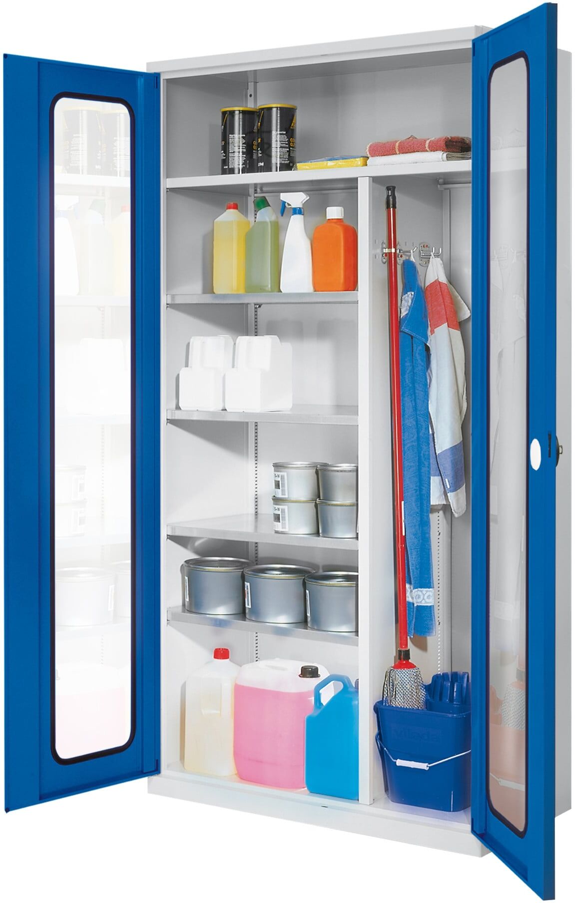 Kappes Putzmittelschrank ErgoPlus RAL 7035/5010 Sichtfenstertüren 4 Fachböden (1251.02.5016)
