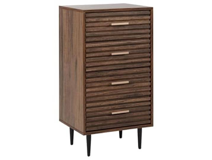 Beliani Kommode Holzoptik Dunkelbraun Lamellenoptik mit 4 Schubladen Metallbeine modern Keith