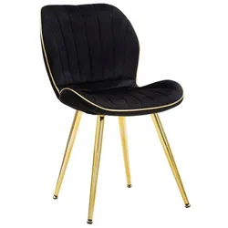 Mauro Ferretti 2er-Set Paris Space Stühle in Schwarz/Gold – Gepolsterte Stühle aus schwarzem Kunstsamt mit ergonomischer Rückenlehne – Glamouröser und eleganter Stil