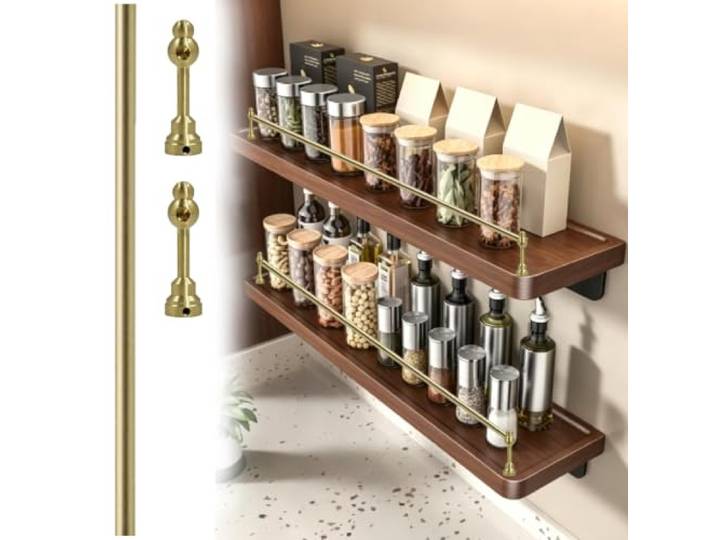 RegalgeläNder Regalreling Gebürstetem Gold (Massives Messing) Dekorative Galerie-Relings Absturzsicherung Regalkanten, Front-Anschlagleisten Schwebende Regale Bücherr(100inch/254cm)
