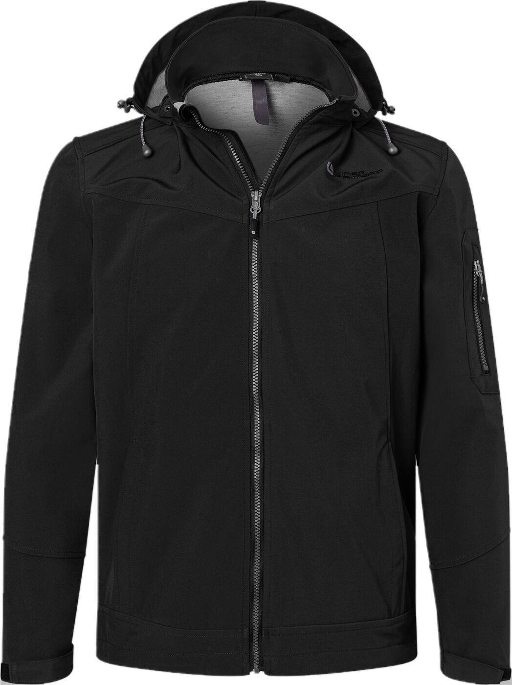 Softshelljacke DEPROC ACTIVE "DEXTER PEAK MEN", Herren, Gr. S, schwarz, Softshell, 96% Polyester, 4% Elasthan mit TPU Membrane, bequem hüftbedeckend, abnehmbar gerader Abschluss mit Windstopper,mit verstellbarem Klettverschluss, Jacken Softshelljacke, mit