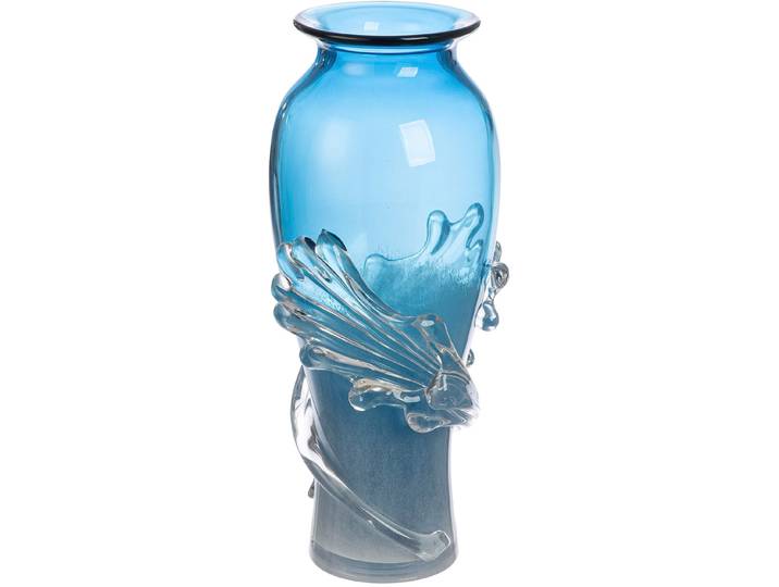 Tischvase CASABLANCA BY GILDE Vase Wave blau , blau, B:19cm H:40cm T:19cm Ø:19cm, Glas, Vasen, Tischvase